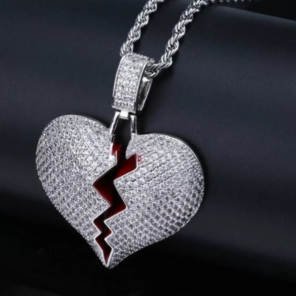 Brand New Iced Out Broken Heart Chain